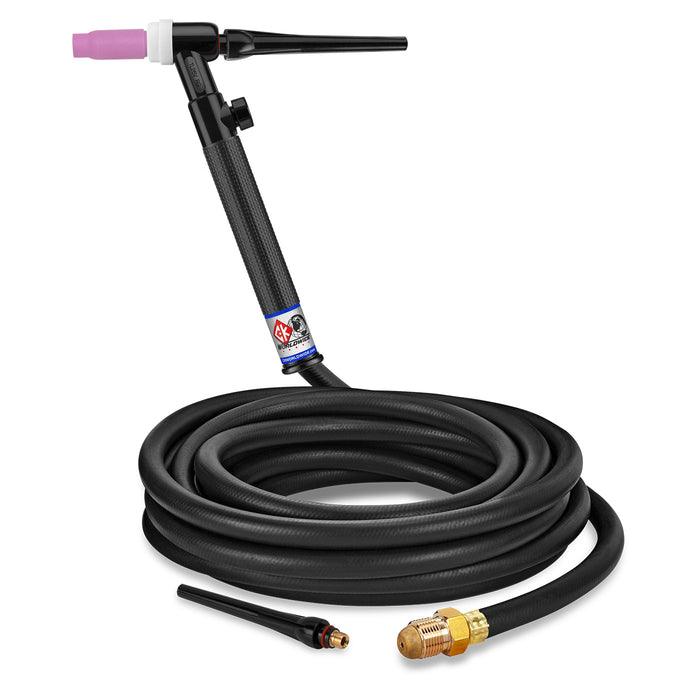 CK WORLDWIDE - 200 AMP RIGID HEAD TIG TORCH WITH VALVE, GAS-COOLED, 25' STANDARD CABLES, TRIM LINE - TL26V-25-R RG