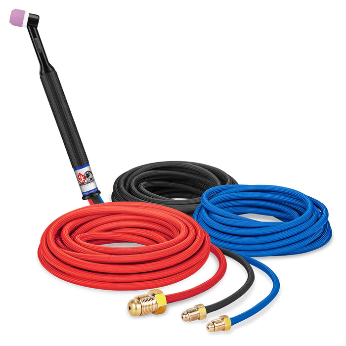 CK WORLDWIDE - 180 AMP RIGID HEAD TIG TORCH, GAS-COOLED, 25' SUPERFLEX CABLES - CK24W-25SF-CD