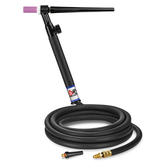 CK WORLDWIDE - 125 AMP RIGID HEAD TIG TORCH WITH VALVE, GAS-COOLED, 12.5' STANDARD CABLES - CK9V-12-R RG