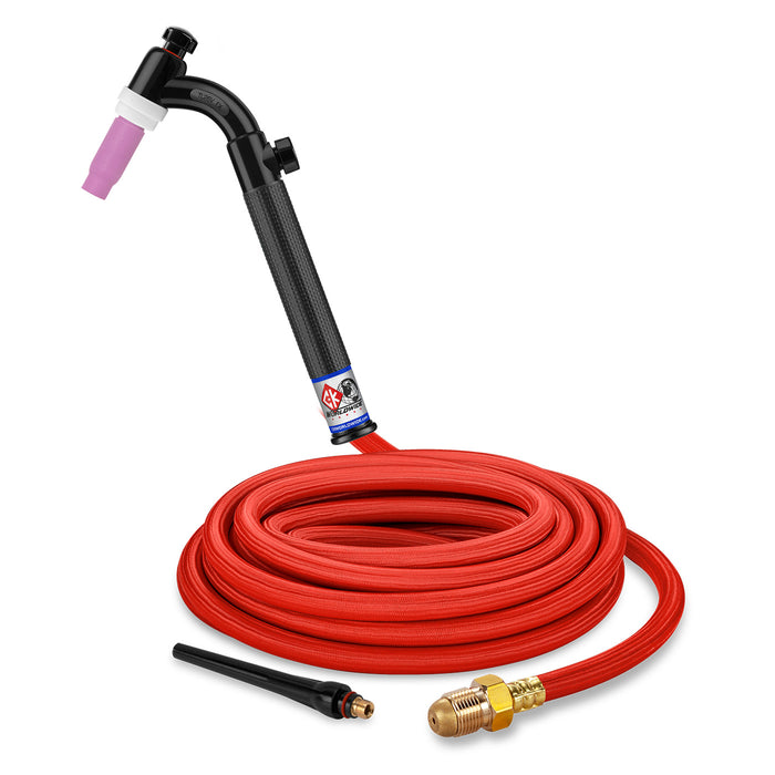 CK WORLDWIDE - 200 AMP FLEX HEAD TIG TORCH WITH VALVE, GAS-COOLED, 25' SUPERFLEX CABLES, TRIM LINE - TL26V-25-RSF FX