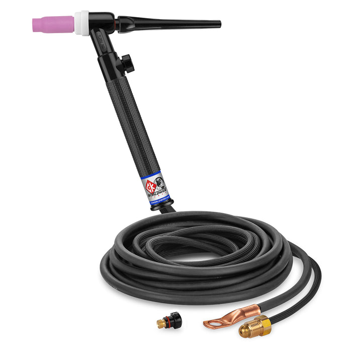 CK WORLDWIDE - 200 AMP RIGID HEAD TIG TORCH WITH VALVE, GAS-COOLED, 12.5' SUPERFLEX CABLES, TRIM LINE - TL26V-12-2SF RG