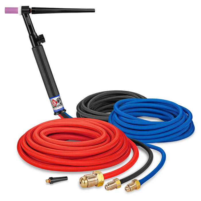 CK WORLDWIDE - 300 AMP RIGID HEAD TIG TORCH WITH VALVE, WATER-COOLED, 25' SUPERFLEX CABLES - CK2325VSF
