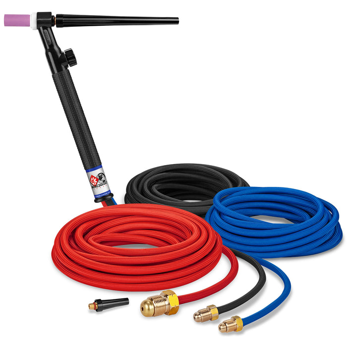 CK WORLDWIDE - 250 AMP RIGID HEAD TIG TORCH WITH VALVE, WATER-COOLED, 25' SUPERFLEX CABLES - CK20V-25SF