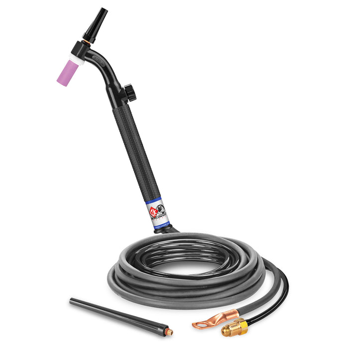 CK WORLDWIDE - 130 AMP FLEX HEAD TIG TORCH WITH VALVE, GAS-COOLED, 12.5' STANDARD CABLES - CK1312VH FX