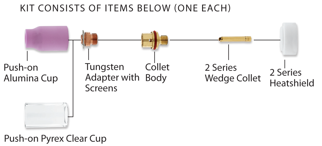 CK WORLDWIDE - 2 SERIES GAS SAVER KIT W/ PYREX TIG CUPS - D2GS116-P GAS SAVER KIT FOR 1/16" W/PYREX CUP