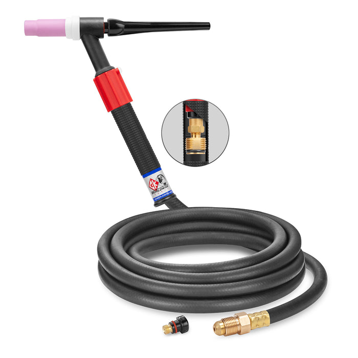 CK WORLDWIDE - 150 AMP RIGID HEAD TIG TORCH WITH VALVE, GAS-COOLED, 12.5' STANDARD CABLES - CKC1512VH
