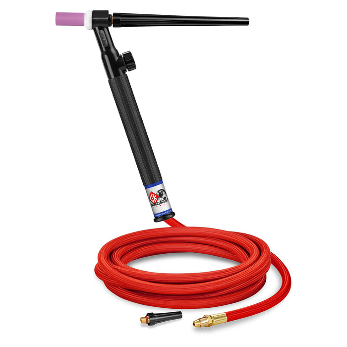 CK WORLDWIDE - 125 AMP RIGID HEAD TIG TORCH WITH VALVE, GAS-COOLED, 12.5' SUPERFLEX CABLES - CK9V-12-RSF RG