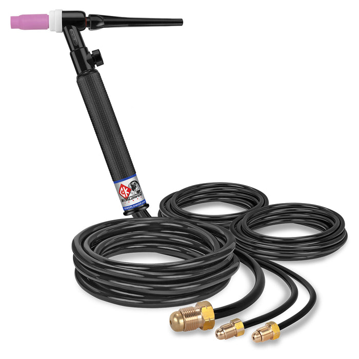 CK WORLDWIDE - 350 AMP RIGID HEAD TIG TORCH WITH VALVE, WATER-COOLED, 12.5' STANDARD CABLES - CK18V-12