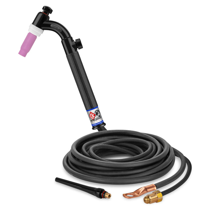 CK WORLDWIDE - 200 AMP FLEX HEAD TIG TORCH WITH VALVE, GAS-COOLED, 12.5' SUPERFLEX CABLES, TRIM LINE - TL2112VNSF FX