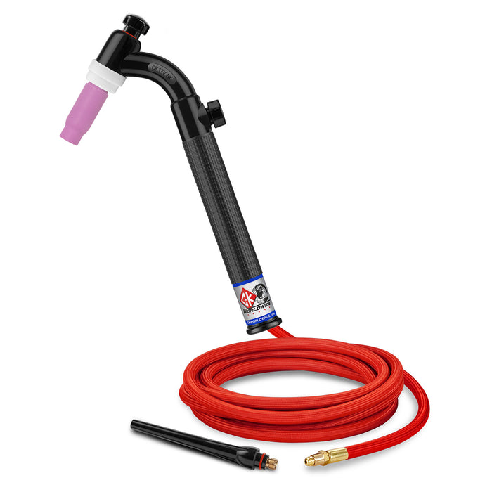 CK WORLDWIDE - 150 AMP FLEX HEAD TIG TORCH WITH VALVE, GAS-COOLED, 12.5' SUPERFLEX CABLES - CK17V-12-RSF FX