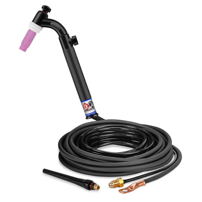 CK WORLDWIDE - 150 AMP FLEX HEAD TIG TORCH WITH VALVE, GAS-COOLED, 25' STANDARD CABLES - CK17V-25-2 FX