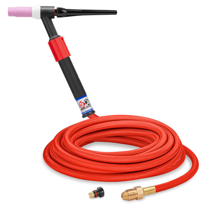 CK WORLDWIDE - 150 AMP RIGID HEAD TIG TORCH WITH VALVE, GAS-COOLED, 25' SUPERFLEX CABLES - CKC1525VHSF