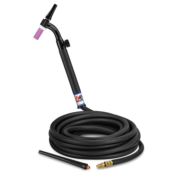 CK WORLDWIDE - 125 AMP FLEX HEAD TIG TORCH WITH VALVE, GAS-COOLED, 25' STANDARD CABLES - CK9V-25-R FX
