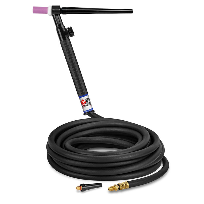 CK WORLDWIDE - 125 AMP RIGID HEAD TIG TORCH WITH VALVE, GAS-COOLED, 25' STANDARD CABLES - CK9V-25-R RG
