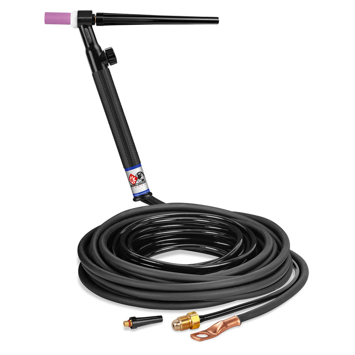 CK WORLDWIDE - 125 AMP RIGID HEAD TIG TORCH WITH VALVE, GAS-COOLED, 25' STANDARD CABLES - CK9V-25-2 RG