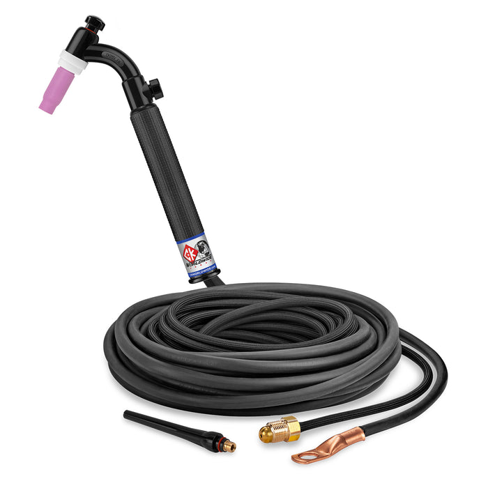 CK WORLDWIDE - 200 AMP RIGID HEAD TIG TORCH WITH VALVE, GAS-COOLED, 25' SUPERFLEX CABLES - CK26V-25-2SF RG