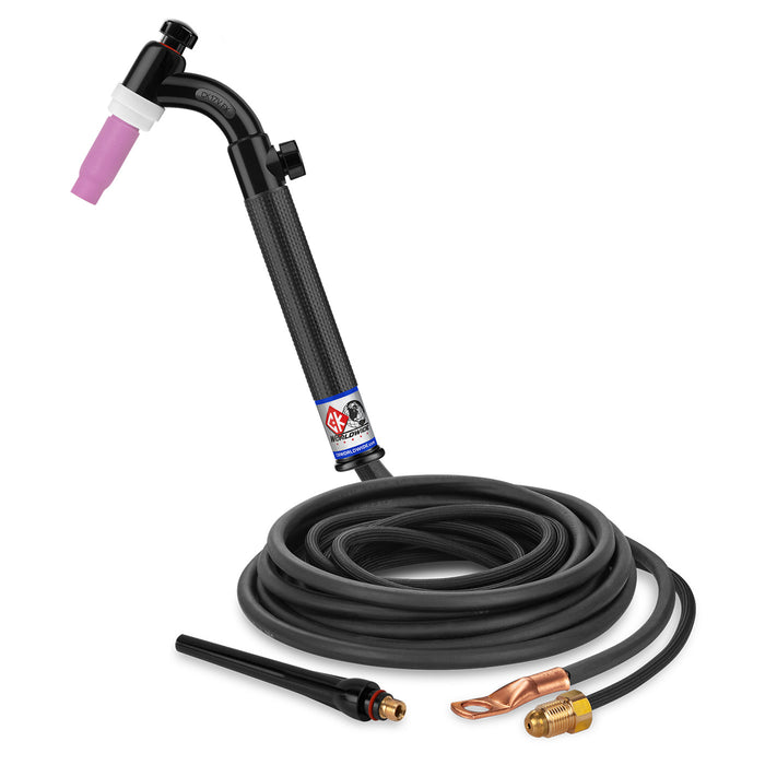 CK WORLDWIDE - 150 AMP FLEX HEAD TIG TORCH WITH VALVE, GAS-COOLED, 12.5' SUPERFLEX CABLES - CK17V-12-2SF FX