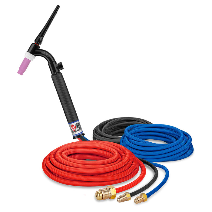 CK WORLDWIDE - 350 AMP FLEX HEAD TIG TORCH WITH VALVE, WATER-COOLED, 25' SUPERFLEX CABLES - CK18V-25SF FX