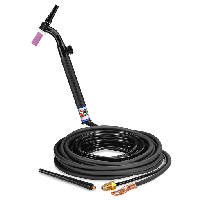 CK WORLDWIDE - 125 AMP FLEX HEAD TIG TORCH WITH VALVE, GAS-COOLED, 25' STANDARD CABLES - CK9V-25-2 FX