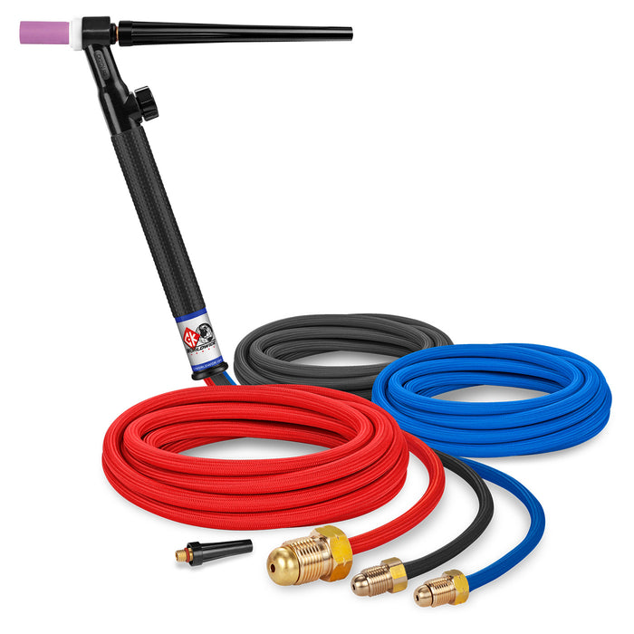 CK WORLDWIDE - 250 AMP RIGID HEAD TIG TORCH WITH VALVE, WATER-COOLED, 12.5' SUPERFLEX CABLES - CK20V-12SF