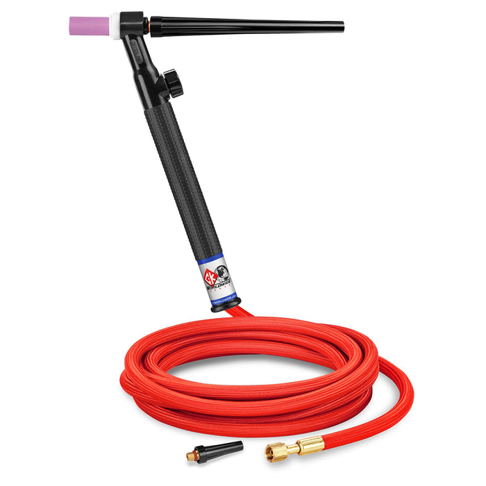 CK WORLDWIDE - 125 AMP RIGID HEAD TIG TORCH WITH VALVE, GAS-COOLED, 12.5' SUPERFLEX CABLES - CK112VHSF