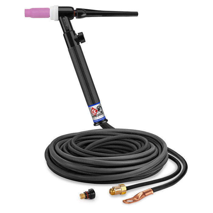 CK WORLDWIDE - 150 AMP RIGID HEAD TIG TORCH WITH VALVE, GAS-COOLED, 25' SUPERFLEX CABLES - CK1525VNSF RG