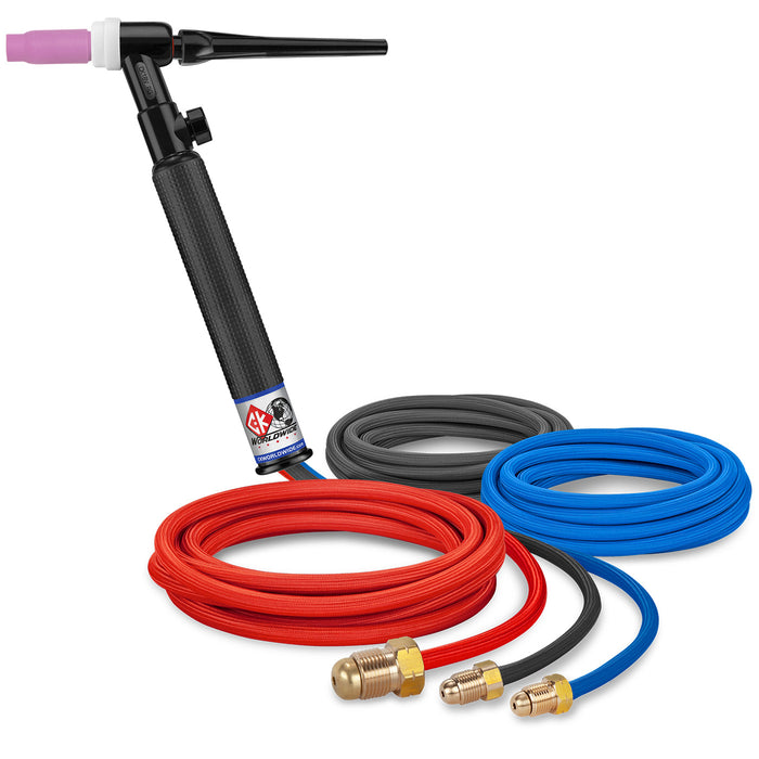 CK WORLDWIDE - 350 AMP RIGID HEAD TIG TORCH WITH VALVE, WATER-COOLED, 12.5' SUPERFLEX CABLES - CK18V-12SF