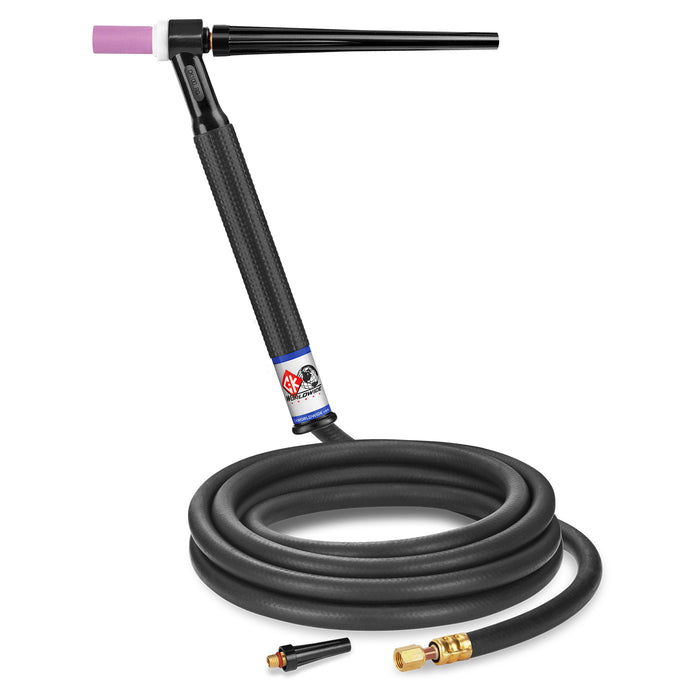 CK WORLDWIDE - 125 AMP RIGID HEAD TIG TORCH WITH VALVE, GAS-COOLED, 12.5' SUPERFLEX CABLES - CK112VNSF