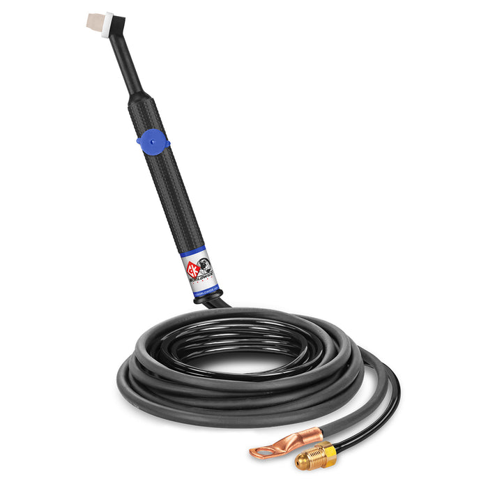 CK WORLDWIDE - 80 AMP RIGID HEAD TIG TORCH WITH VALVE, GAS-COOLED, 12.5' STANDARD CABLES - CK24V-12-2 RG
