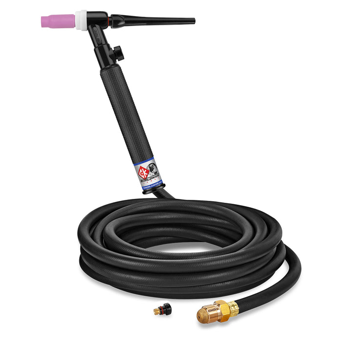 CK WORLDWIDE - 200 AMP RIGID HEAD TIG TORCH WITH VALVE, GAS-COOLED, 25' STANDARD CABLES - CK26V-25-R RG