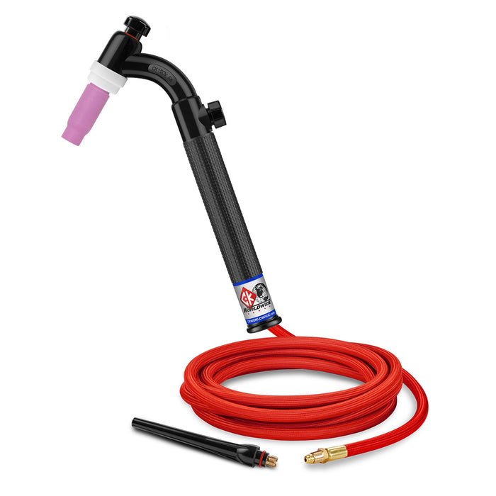 CK WORLDWIDE - 150 AMP FLEX HEAD TIG TORCH WITH VALVE, GAS-COOLED, 12.5' SUPERFLEX CABLES - CK1512VHSF FX