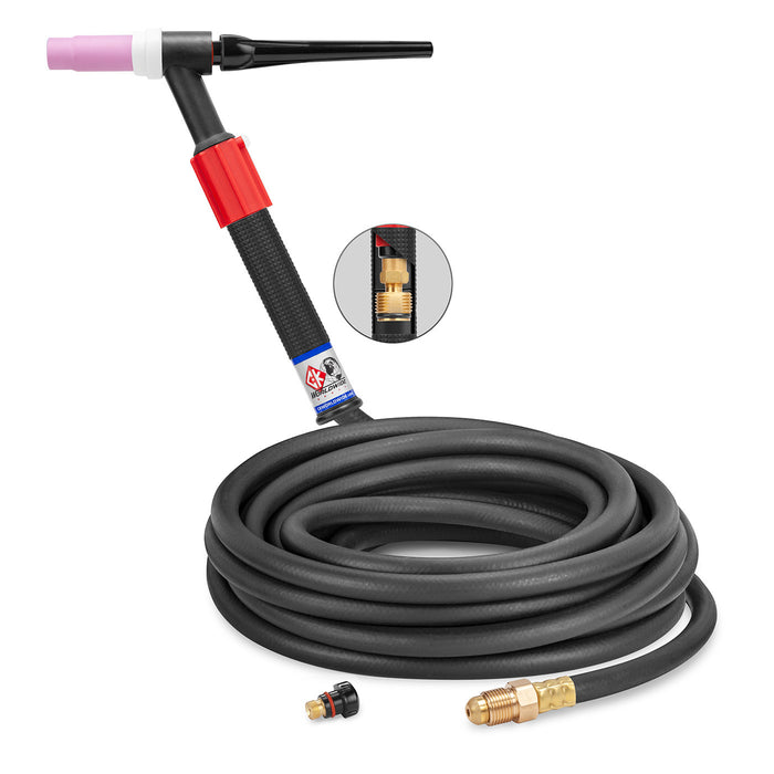 CK WORLDWIDE - 150 AMP RIGID HEAD TIG TORCH WITH VALVE, GAS-COOLED, 25' STANDARD CABLES - CKC1525VH