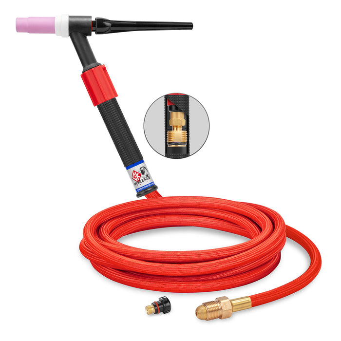 CK WORLDWIDE - 150 AMP RIGID HEAD TIG TORCH WITH VALVE, GAS-COOLED, 12.5' SUPERFLEX CABLES - CKC1512VHSF
