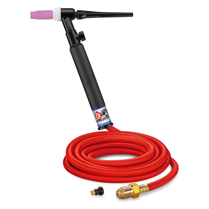 CK WORLDWIDE - 200 AMP RIGID HEAD TIG TORCH WITH VALVE, GAS-COOLED, 12.5' SUPERFLEX CABLES - CK26V-12-RSF RG