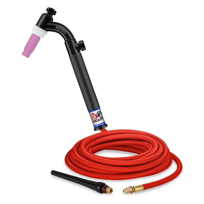 CK WORLDWIDE - 150 AMP FLEX HEAD TIG TORCH WITH VALVE, GAS-COOLED, 25' SUPERFLEX CABLES - CK1525VHSF FX