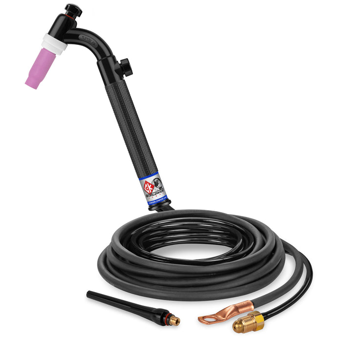 CK WORLDWIDE - 200 AMP FLEX HEAD TIG TORCH WITH VALVE, GAS-COOLED, 12.5' STANDARD CABLES, TRIM LINE - TL2112VN FX