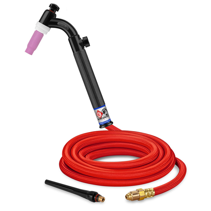 CK WORLDWIDE - 200 AMP FLEX HEAD TIG TORCH WITH VALVE, GAS-COOLED, 12.5' SUPERFLEX CABLES, TRIM LINE - TL2112VHSF FX