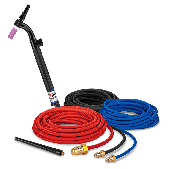 CK WORLDWIDE - 250 AMP FLEX HEAD TIG TORCH WITH VALVE, WATER-COOLED, 25' SUPERFLEX CABLES - CK225VSF FX