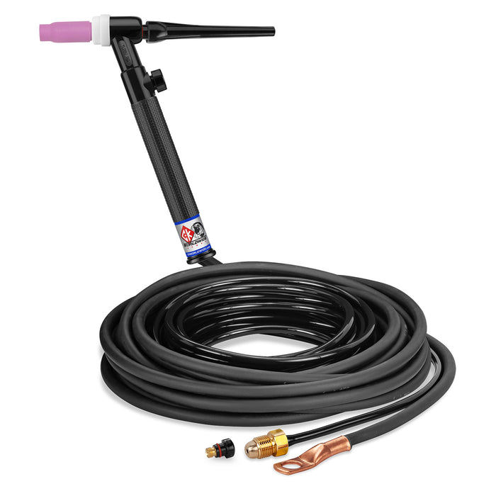 CK WORLDWIDE - 200 AMP RIGID HEAD TIG TORCH WITH VALVE, GAS-COOLED, 25' STANDARD CABLES, TRIM LINE - TL26V-25-2 RG