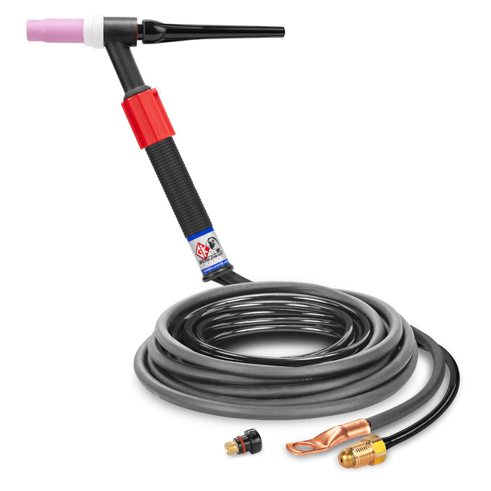 CK WORLDWIDE - 150 AMP RIGID HEAD TIG TORCH WITH VALVE, GAS-COOLED, 12.5' STANDARD CABLES - CKC1512VN
