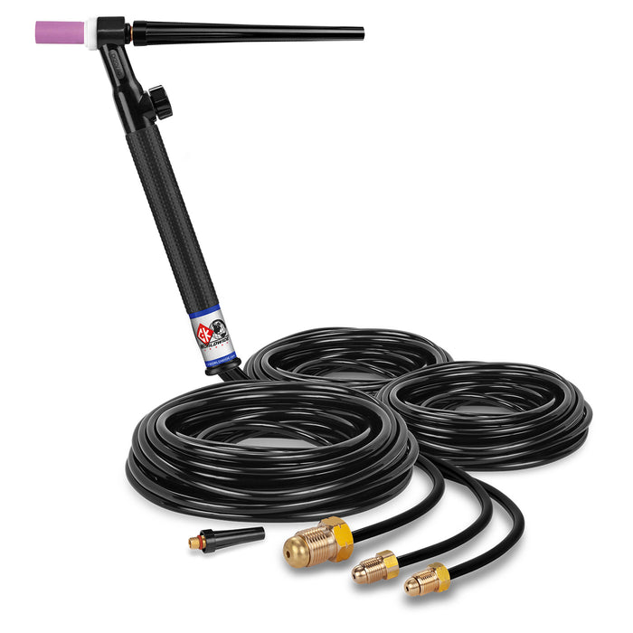 CK WORLDWIDE - 250 AMP RIGID HEAD TIG TORCH WITH VALVE, WATER-COOLED, 25' STANDARD CABLES - CK20V-25