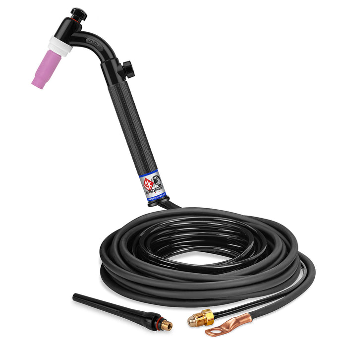 CK WORLDWIDE - 150 AMP FLEX HEAD TIG TORCH WITH VALVE, GAS-COOLED, 12.5' STANDARD CABLES - CK1512VN FX