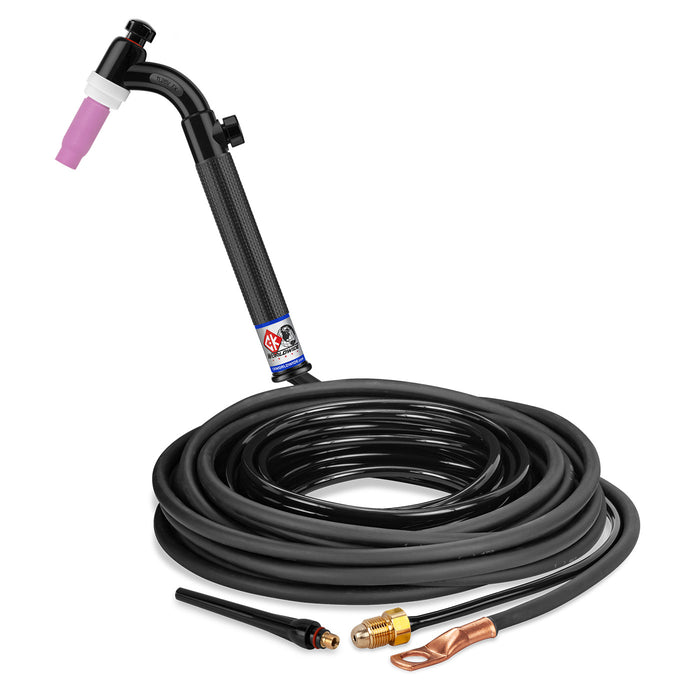 CK WORLDWIDE - 200 AMP FLEX HEAD TIG TORCH WITH VALVE, GAS-COOLED, 25' STANDARD CABLES, TRIM LINE - TL26V-25-2 FX