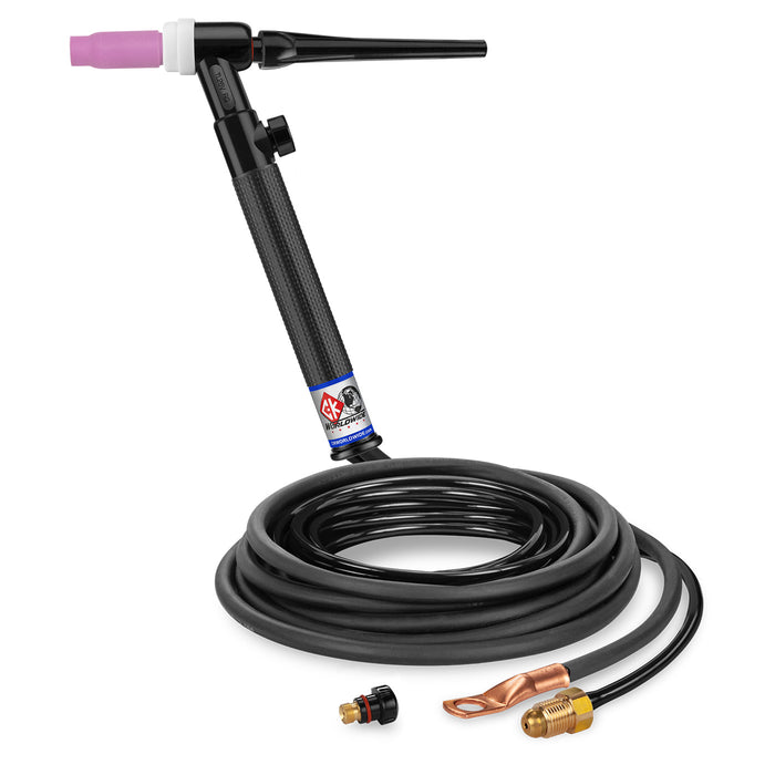 CK WORLDWIDE - 200 AMP RIGID HEAD TIG TORCH WITH VALVE, GAS-COOLED, 12.5' STANDARD CABLES, TRIM LINE - TL26V-12-2 RG