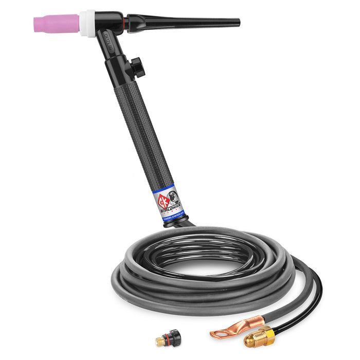 CK WORLDWIDE - 150 AMP RIGID HEAD TIG TORCH WITH VALVE, GAS-COOLED, 12.5' STANDARD CABLES - CK17V-12-2 RG