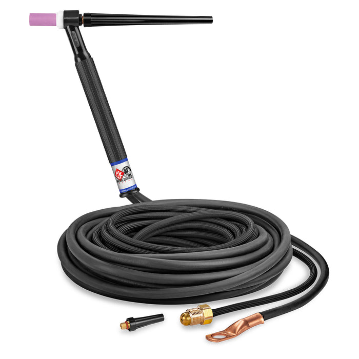 CK WORLDWIDE - 125 AMP RIGID HEAD TIG TORCH, GAS-COOLED, 25' SUPERFLEX CABLES - CK125NSF
