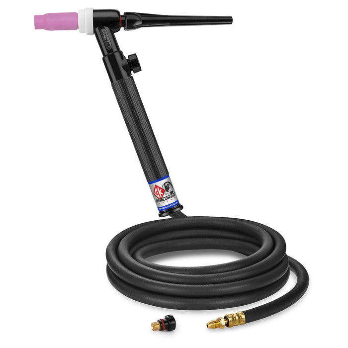 CK WORLDWIDE - 150 AMP RIGID HEAD TIG TORCH WITH VALVE, GAS-COOLED, 12.5' STANDARD CABLES - CK17V-12-R RG