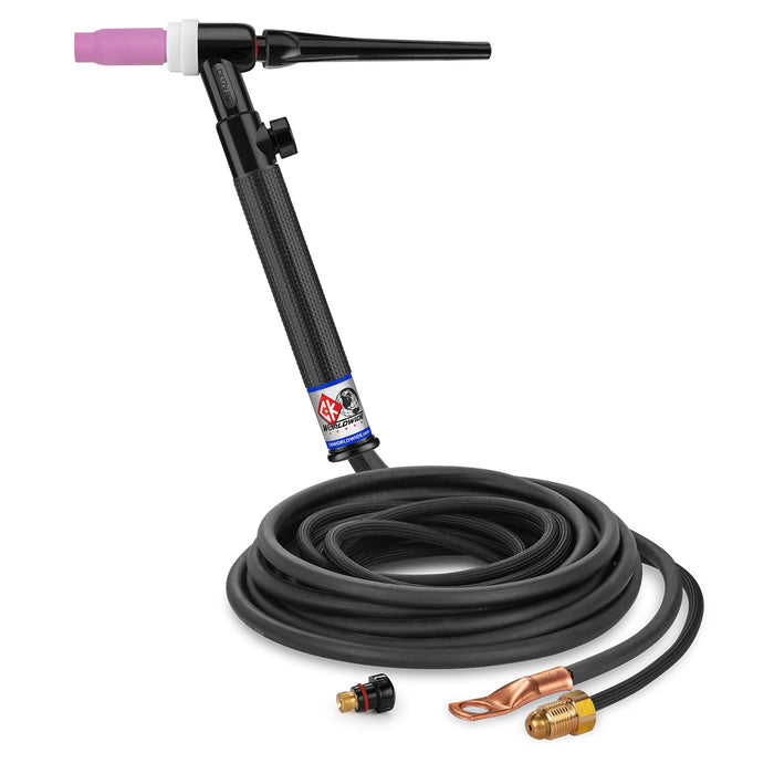 CK WORLDWIDE - 150 AMP RIGID HEAD TIG TORCH WITH VALVE, GAS-COOLED, 12.5' SUPERFLEX CABLES - CK17V-12-2SF RG