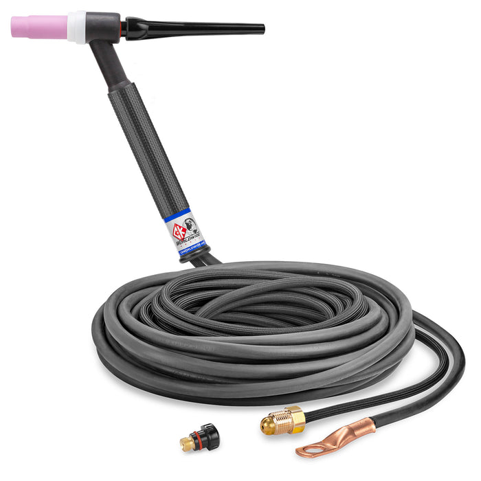 CK WORLDWIDE - 150 AMP RIGID HEAD TIG TORCH, GAS-COOLED, 25' SUPERFLEX CABLES - CKC1525NSF