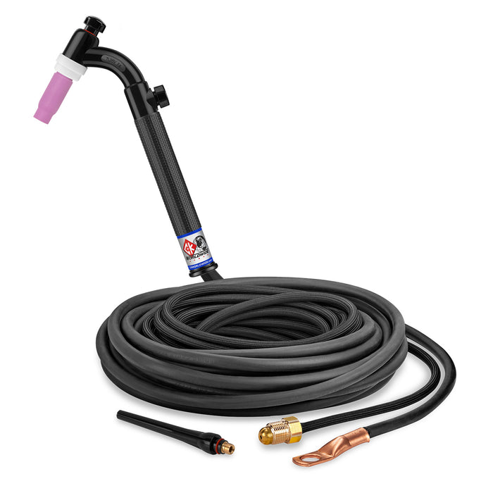 CK WORLDWIDE - 200 AMP FLEX HEAD TIG TORCH WITH VALVE, GAS-COOLED, 25' SUPERFLEX CABLES, TRIM LINE - TL26V-25-2SF FX